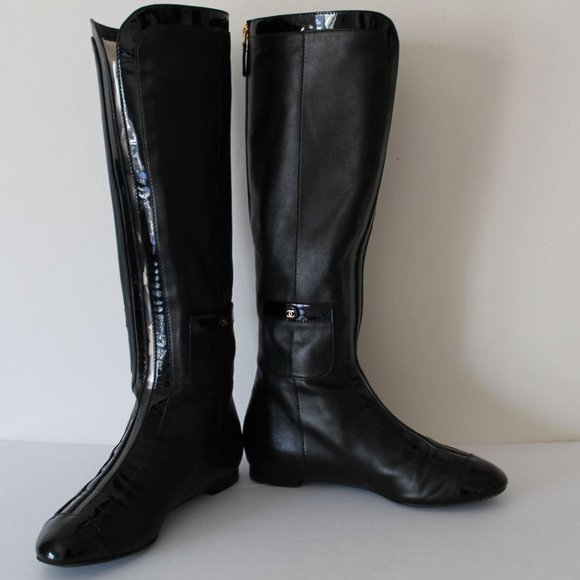 Chanel Vintage Rare Knee High Riding Boots Black Size IT 35.5 - Picture 7 of 11